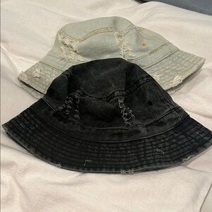 Stylish Distressed Denim Bucket Hat Set - Black and light Blue - both NWOT